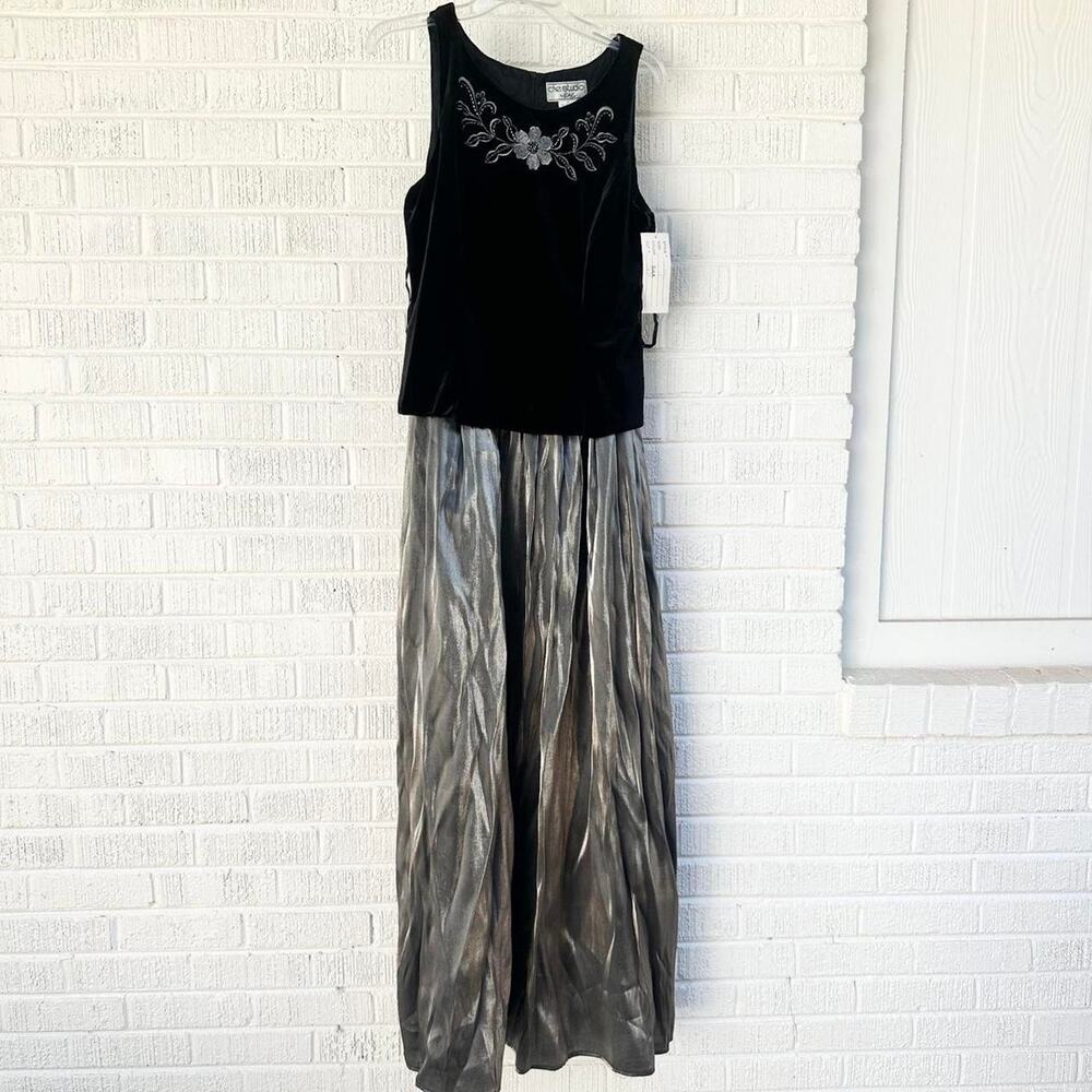 Che Studio by Cathy Co NWT Vintage 90's Black Velvet Silver Gown